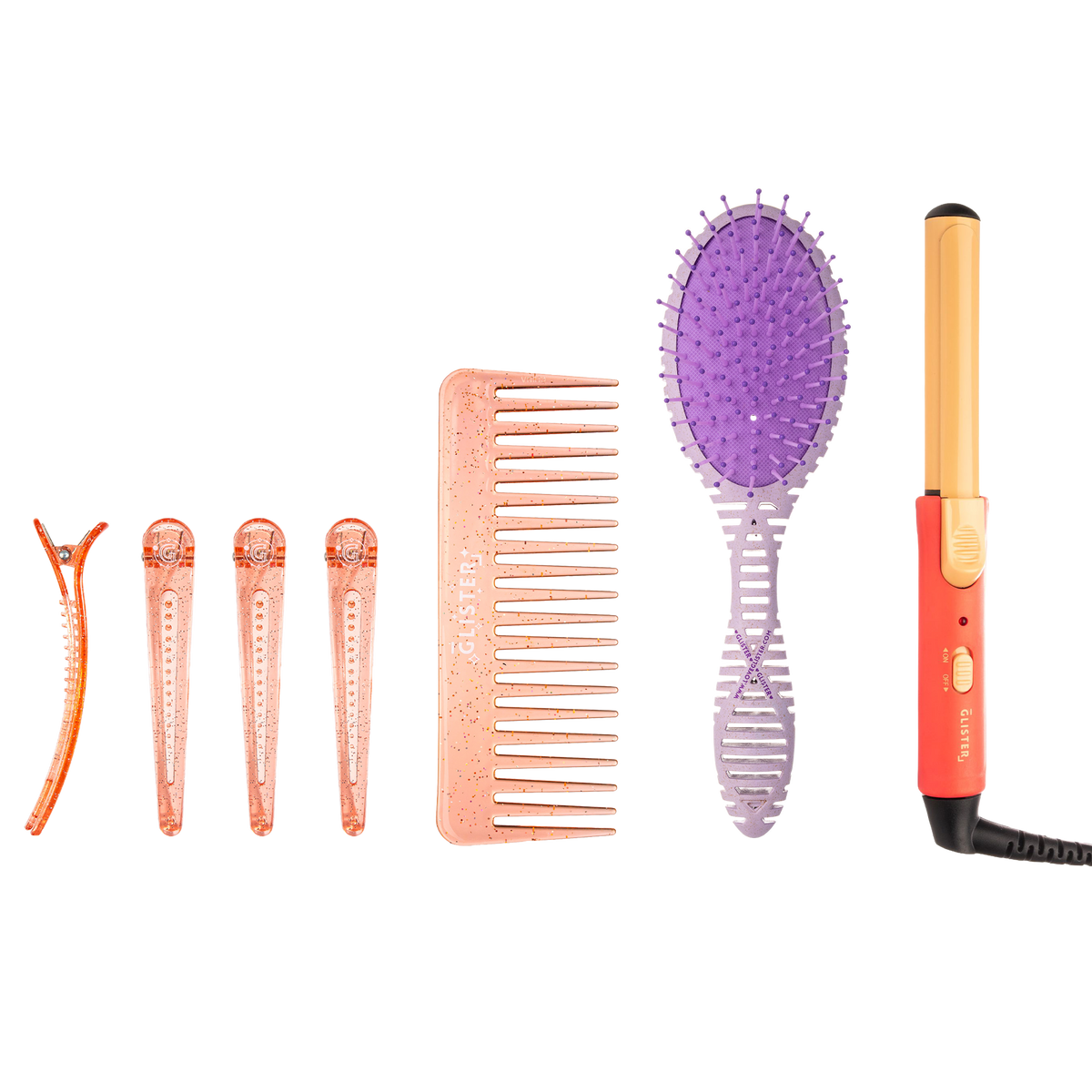 GLISTER "Mini Curls" Travel Styling Set | Clip Curler, Detangling Brush, Comb & Sectioning Clips-5