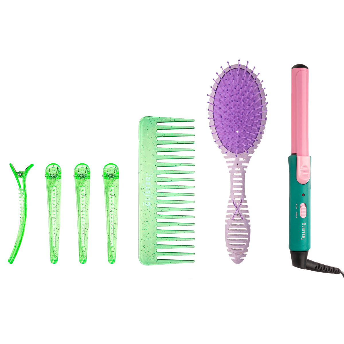 GLISTER "Mini Curls" Travel Styling Set | Clip Curler, Detangling Brush, Comb & Sectioning Clips-7