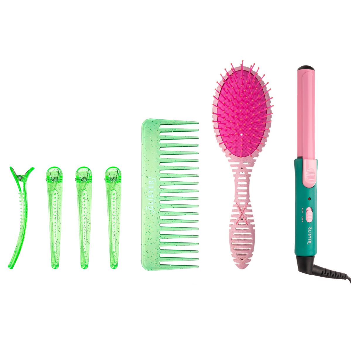 GLISTER "Mini Curls" Travel Styling Set | Clip Curler, Detangling Brush, Comb & Sectioning Clips-6