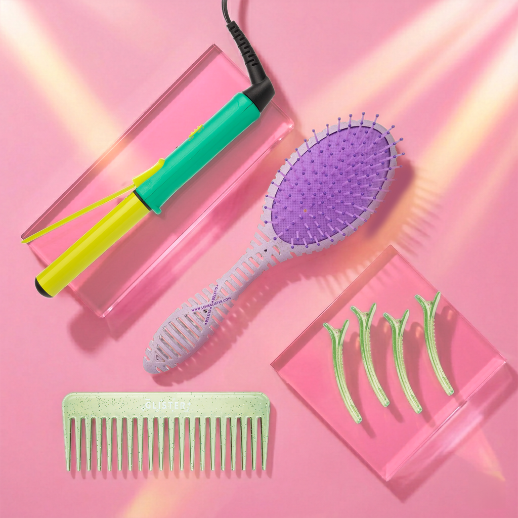 GLISTER "Mini Curls" Travel Styling Set | Clip Curler, Detangling Brush, Comb & Sectioning Clips-2