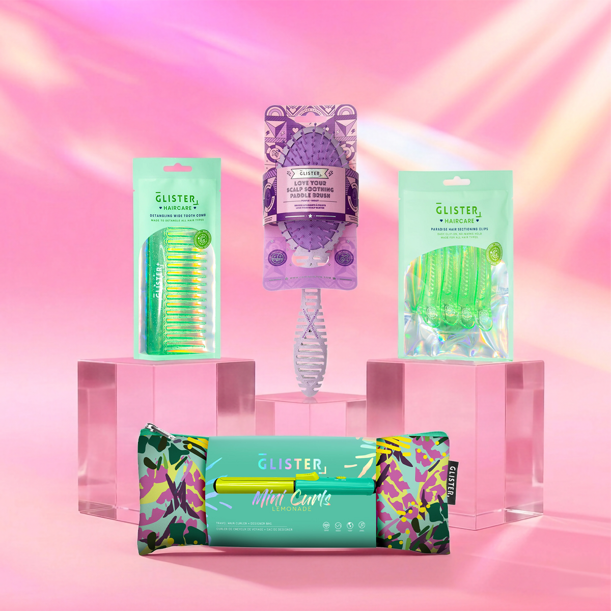 GLISTER "Mini Curls" Travel Styling Set | Clip Curler, Detangling Brush, Comb & Sectioning Clips-1