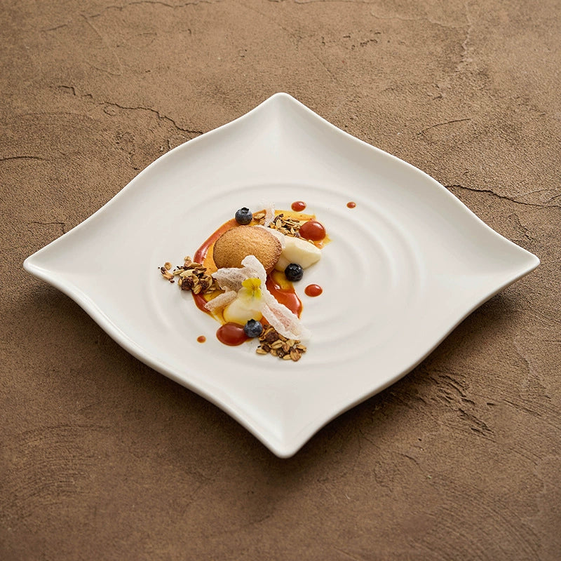 Modern ripple square plate in ivory white porcelain for minimalist dinnerware presentation and elegant dining — view 4