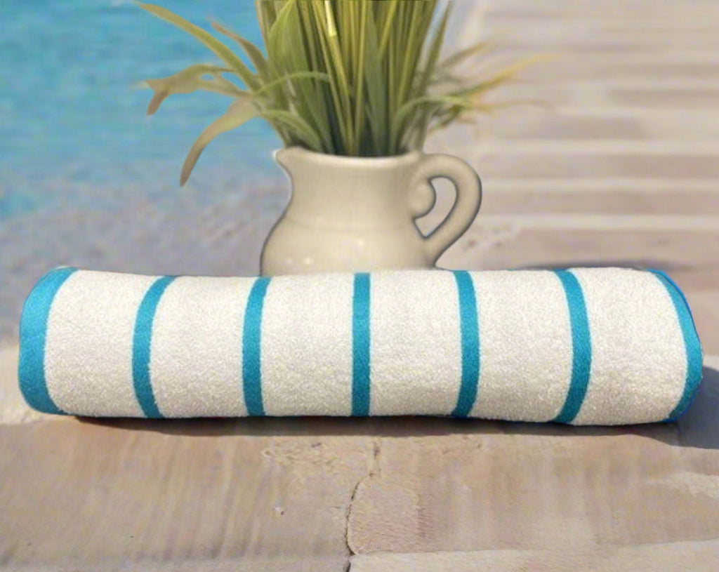 Premium Cotton-Poly Blend Horizontal Stripes Pool Towels 2 PK-2