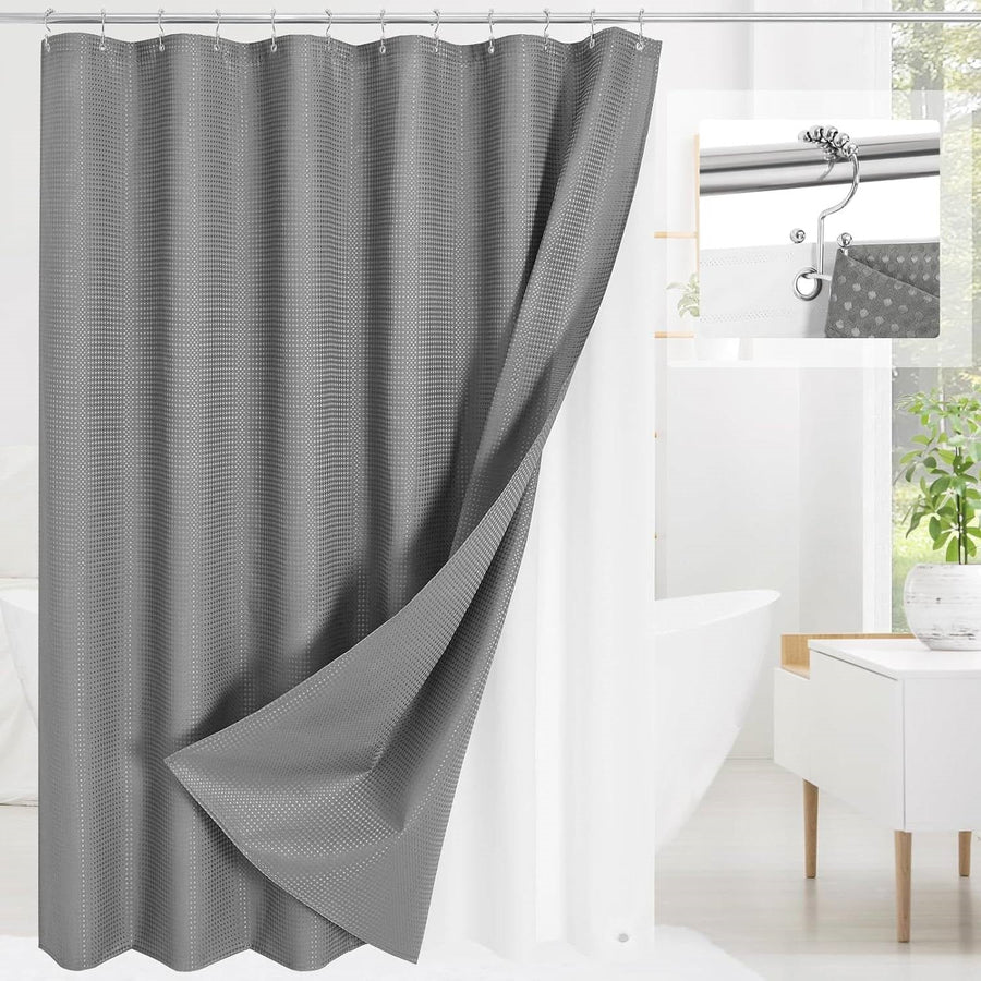 72"W x 72"H Grey Waffle Textured 3 in 1 Shower Curtain Set