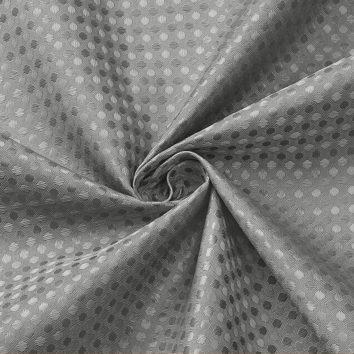 Grey waffle textured fabric shower curtain set with clear PEVA liner and stainless steel hooks — view 5