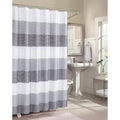 Grey and white striped polyester shower curtain with waffle weave texture for modern bathrooms