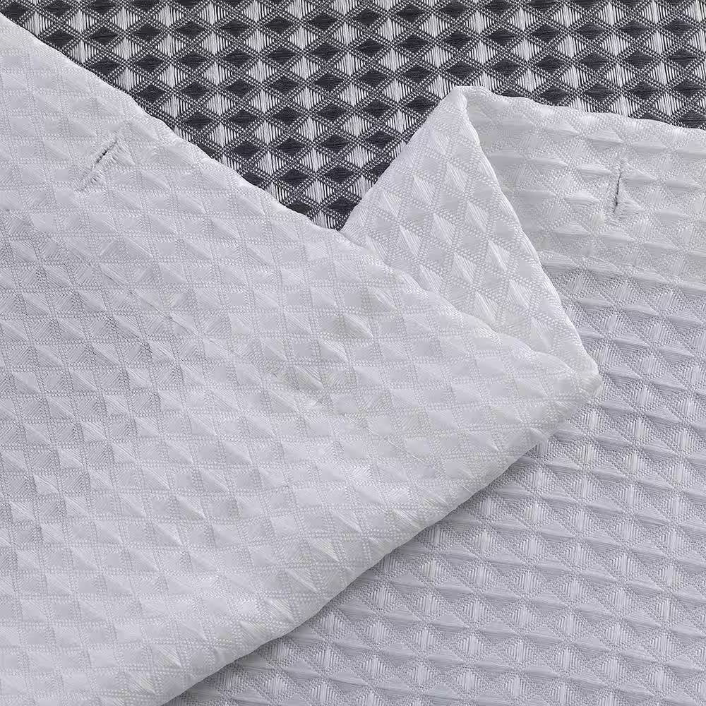 Grey and white striped polyester shower curtain with waffle weave texture for modern bathrooms — view 4