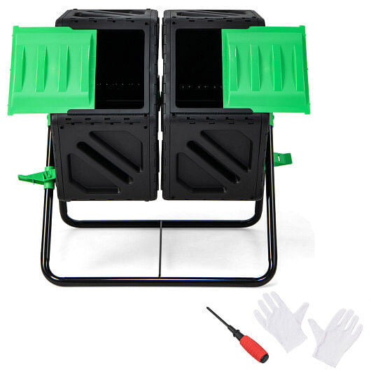 Black and green dual chamber rotating compost tumbler on a sturdy powder-coated metal frame. — view 3
