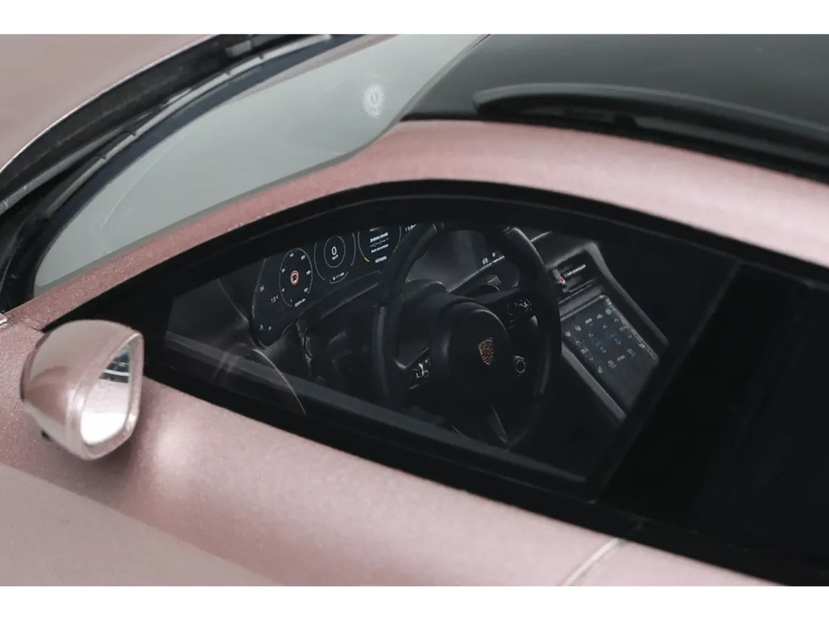 1/18 scale Porsche Taycan Turbo S model car in pink metallic with real rubber tires — view 4