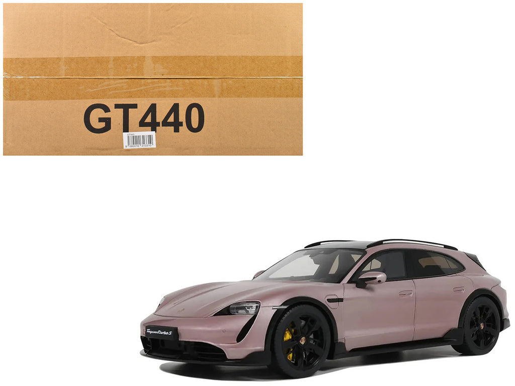1/18 scale Porsche Taycan Turbo S model car in pink metallic with real rubber tires — view 5