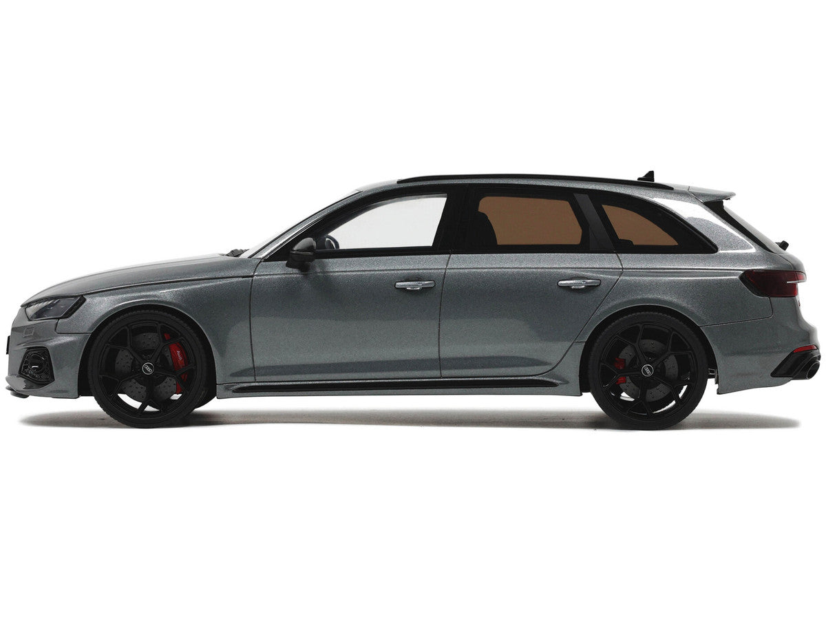 Audi RS 4 1/18 scale model car in gray metallic finish with real rubber tires — view 2