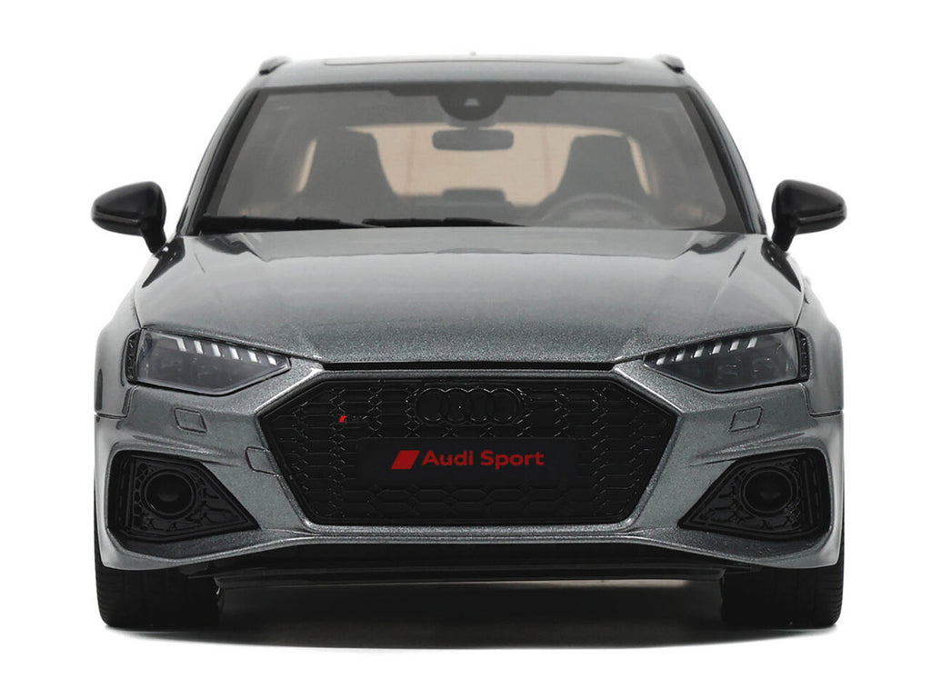 Audi RS 4 1/18 scale model car in gray metallic finish with real rubber tires