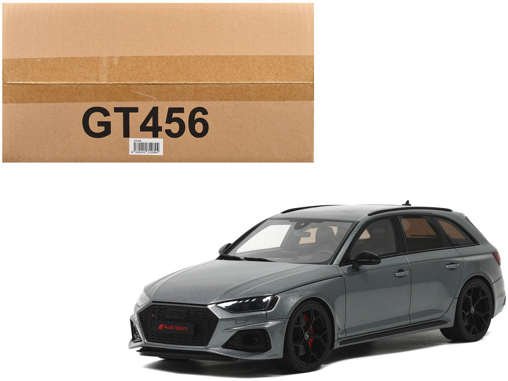 Audi RS 4 1/18 scale model car in gray metallic finish with real rubber tires — view 5
