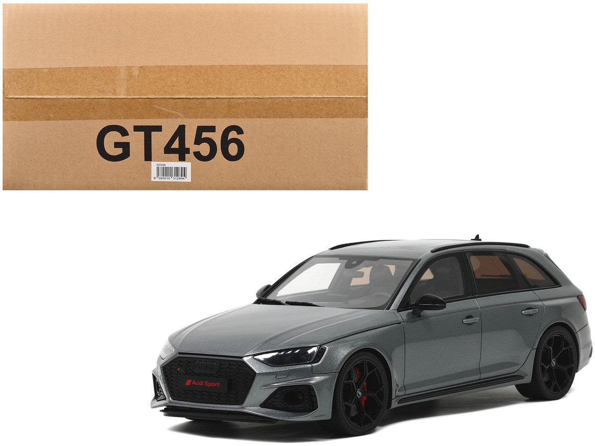 Audi RS 4 1/18 scale model car in gray metallic finish with real rubber tires — view 5