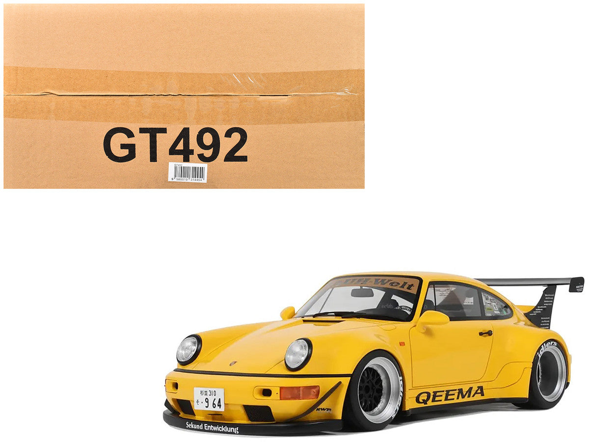 Bright yellow 1/18 scale 2024 Porsche 911 RWB Qeema resin model car with detailed exterior — view 5