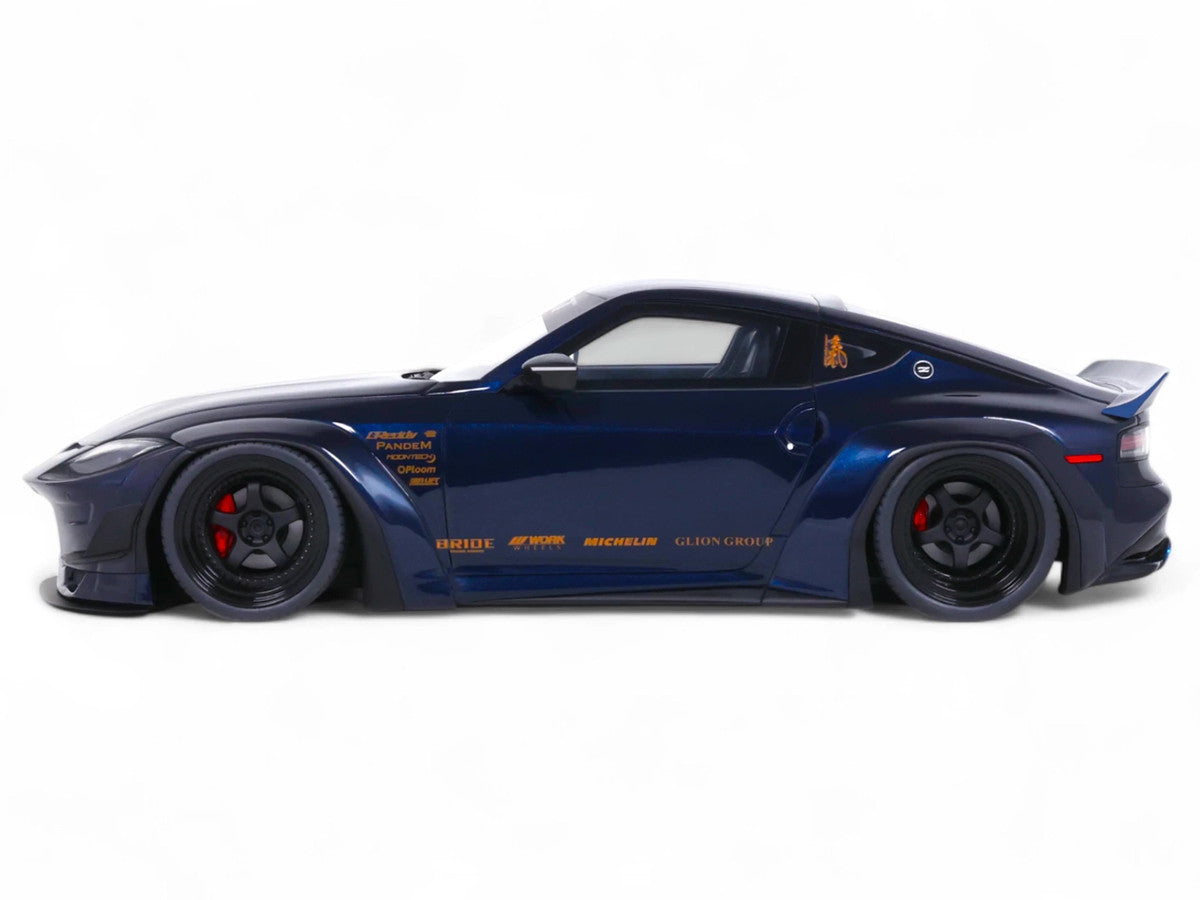 1/18 scale Midnight Blue 2023 Nissan 400Z Pandem resin model car with widebody kit