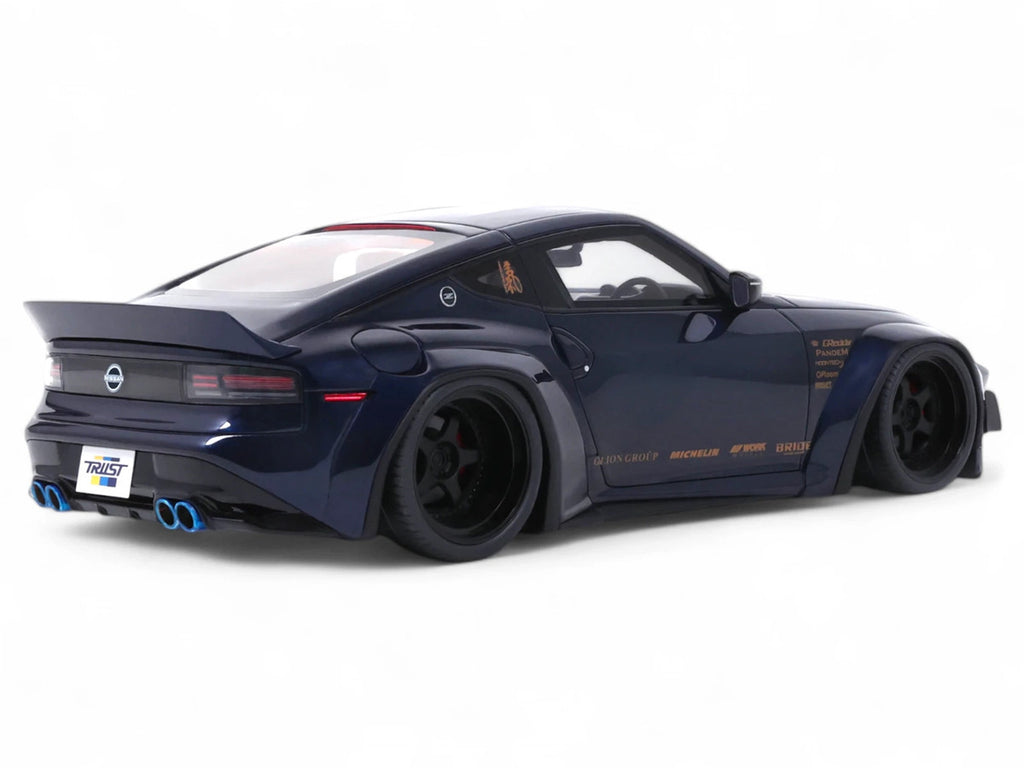 1/18 scale Midnight Blue 2023 Nissan 400Z Pandem resin model car with widebody kit — view 2