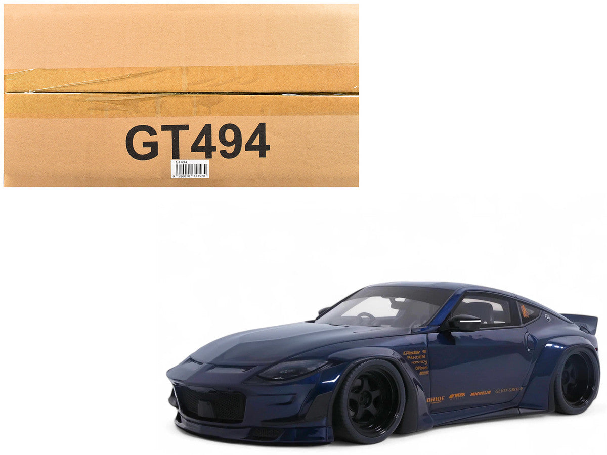 1/18 scale Midnight Blue 2023 Nissan 400Z Pandem resin model car with widebody kit — view 5