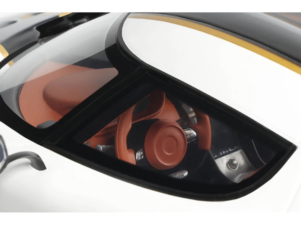 1/18 scale 2023 Koenigsegg Regera model car in white with black stripes by GT Spirit — view 4