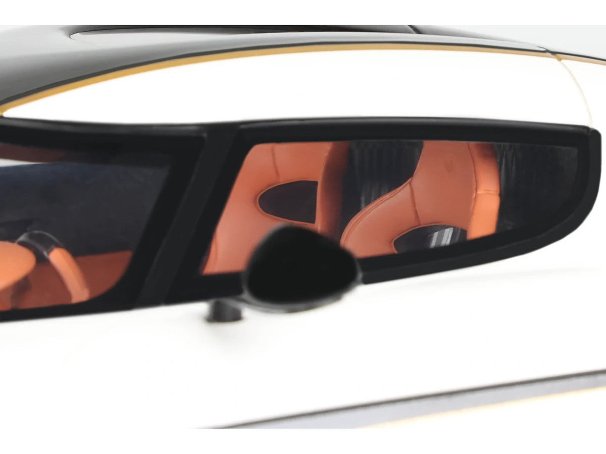 1/18 scale 2023 Koenigsegg Regera model car in white with black stripes by GT Spirit — view 3