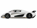 1/18 scale 2023 Koenigsegg Regera model car in white with black stripes by GT Spirit