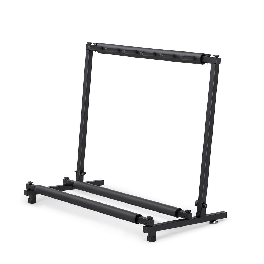 Black 5 space foldable multi guitar stand rack made of durable iron with soft padded holders