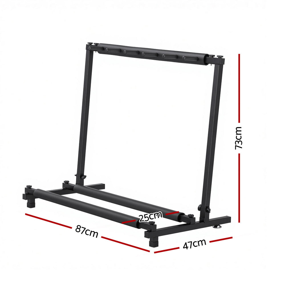 Black 5 space foldable multi guitar stand rack made of durable iron with soft padded holders — view 2