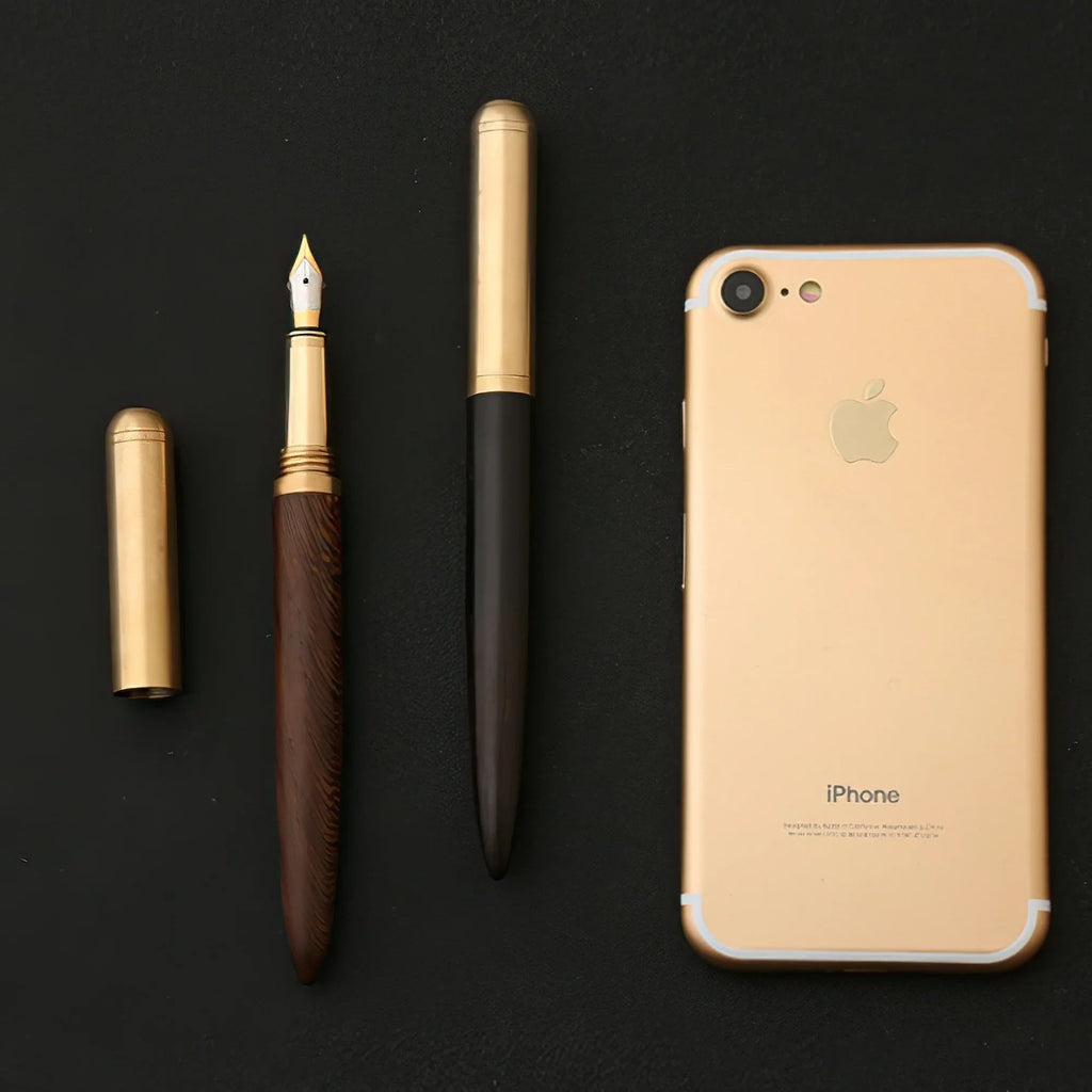 Handmade wood and solid brass fountain pen with fine iridium nib for smooth writing — view 5