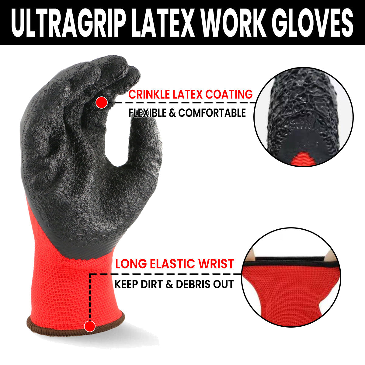 Work Gloves Latex Coated General Purpose Hand Protection Garden Mechanic 120 Pairs-4