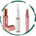 Rechargeable effortless beauty kit featuring facial hair remover, eyebrow trimmer, and heated eyelash curler.