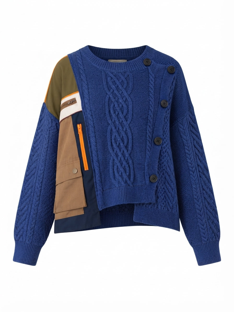 Unique Patchwork Knit Pullover-5