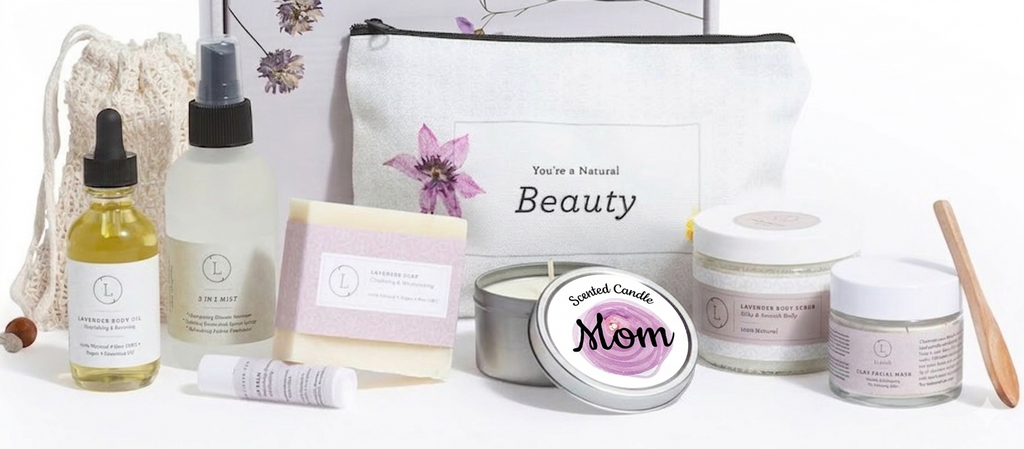 All natural lavender spa gift box featuring body scrub soap bath accessories and a soy candle — view 2