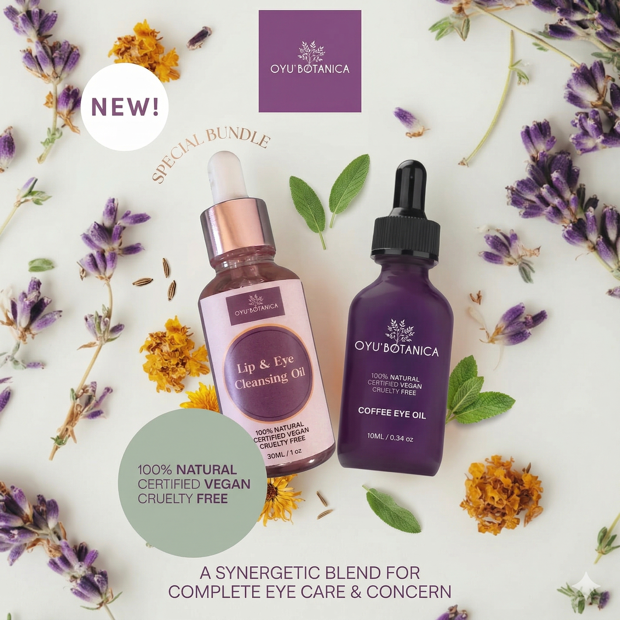 Botanical eye care set for sensitive eyes with brightening serum and gentle makeup cleanser