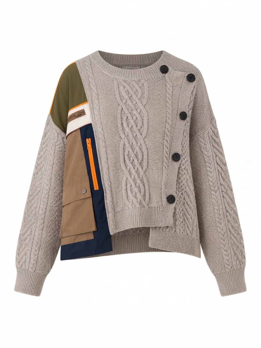 Unique Patchwork Knit Pullover-6