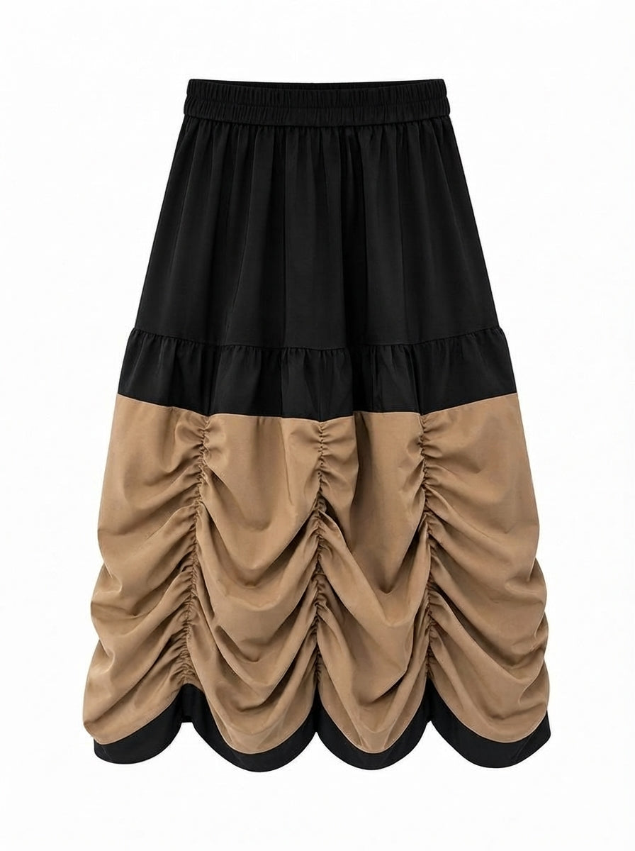 Grounded Ruched Two-Tone Midi Skirt-3