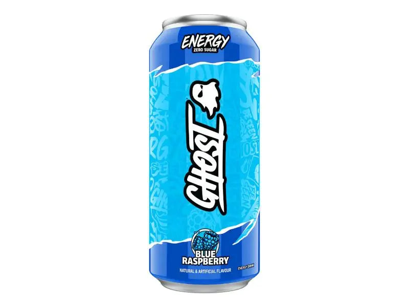 Ghost energy drink aluminum can with condensation refreshing zero sugar performance beverage