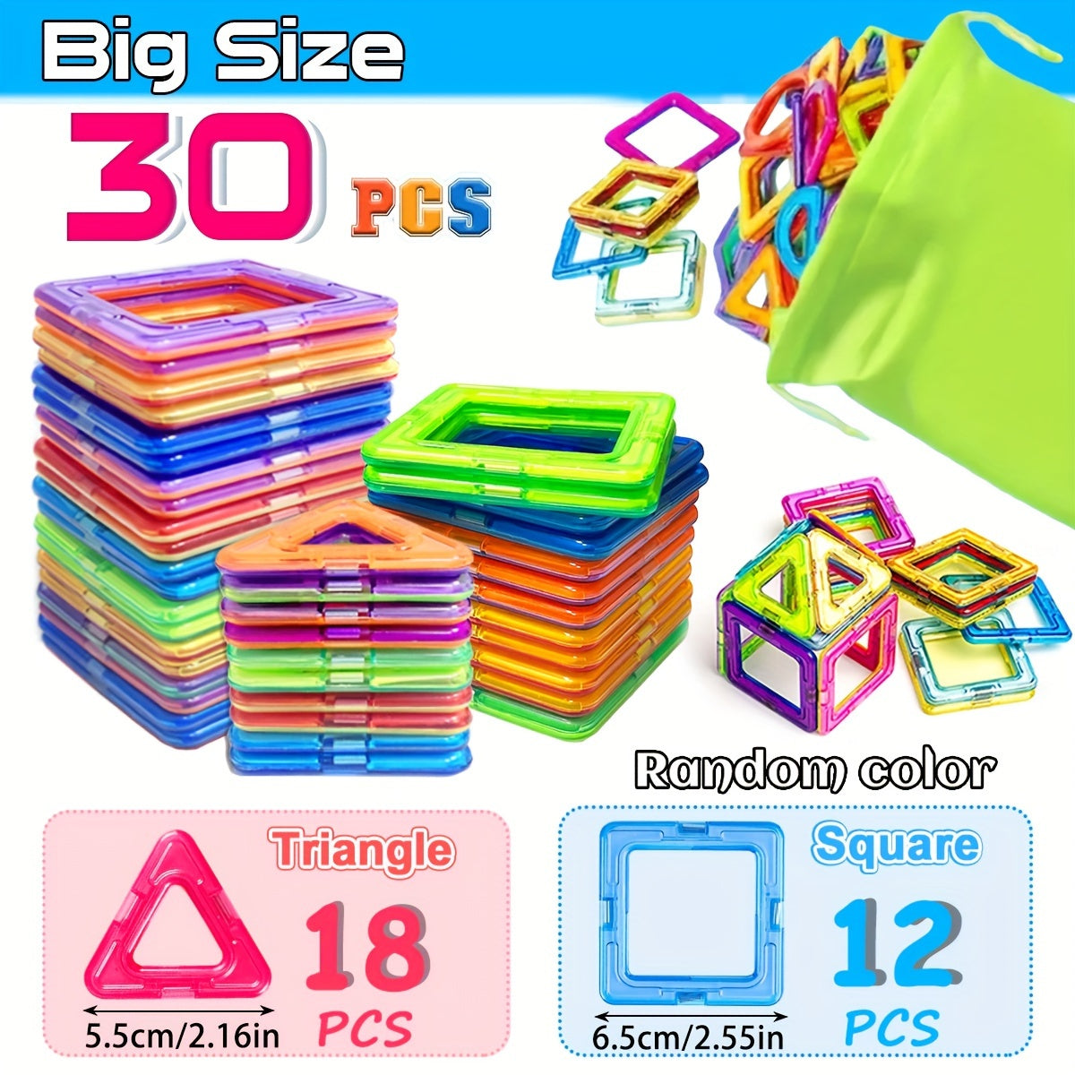 Giant magnetic building blocks set in vibrant colors large geometric STEM educational construction toy pieces — view 2