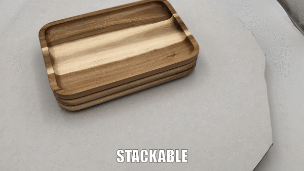 [ Set of 6 ] Zavis Green Acacia Wood Serving rectangle Stackable Tray / Dish 8" X 5" | Dishwasher Safe-2