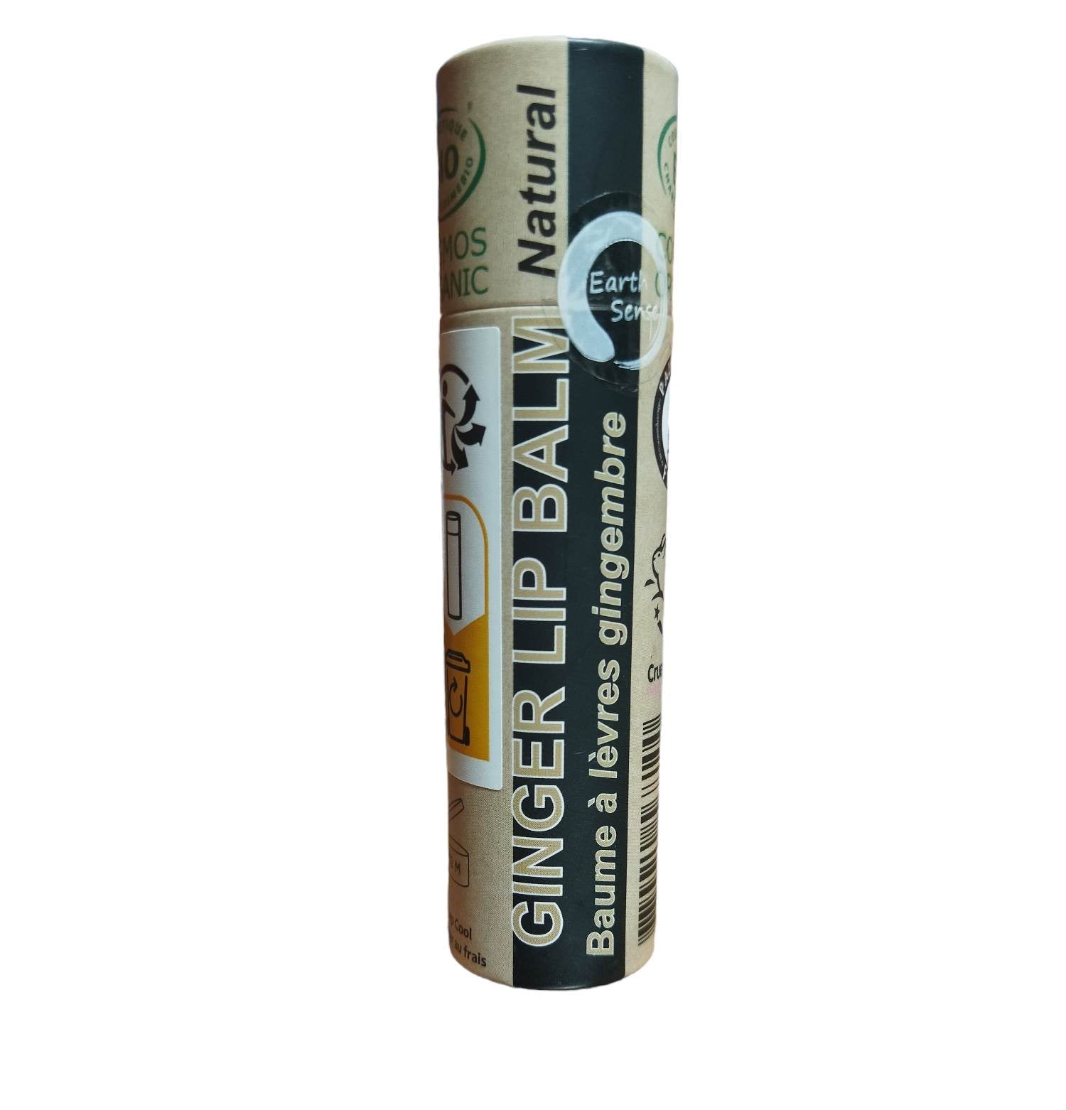 Organic ginger lip balm in an eco-friendly brown push-up paper tube packaging for sustainable skincare — view 2