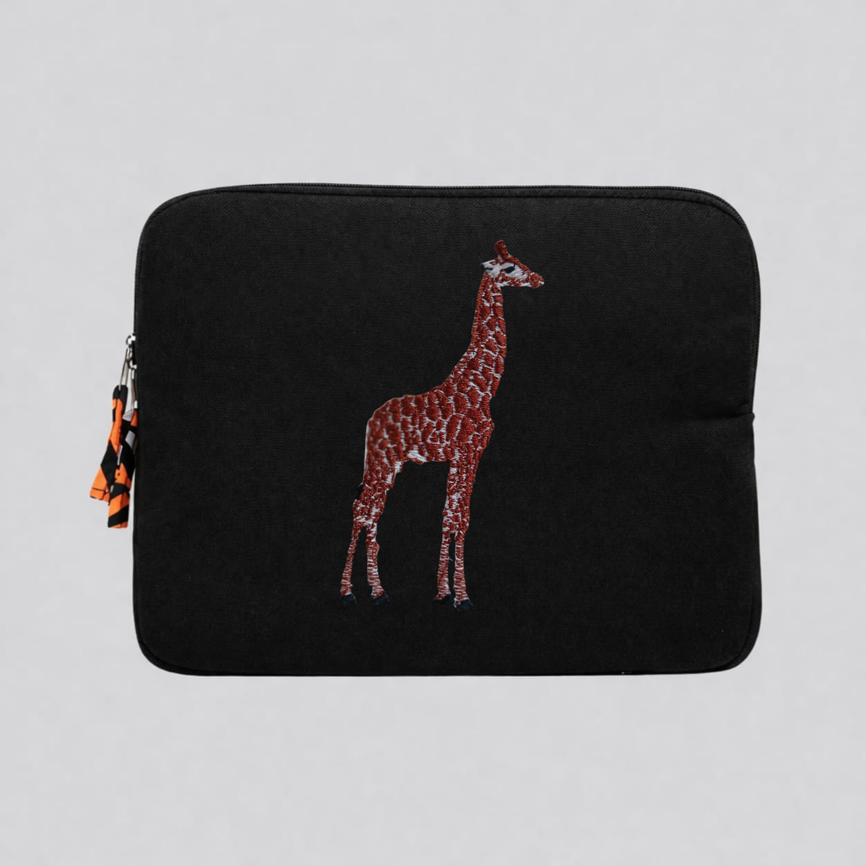 Giraffe laptop sleeve in earthy cotton canvas featuring stitched animal embroidery for 13-14 inch devices — view 5