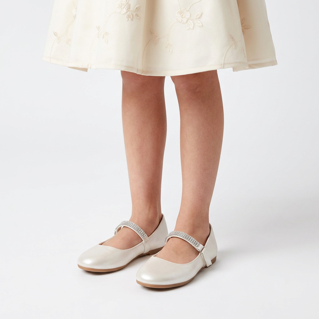 Girls classic leatherette ballerina flats featuring a slip-on design and large decorative front bow — view 3