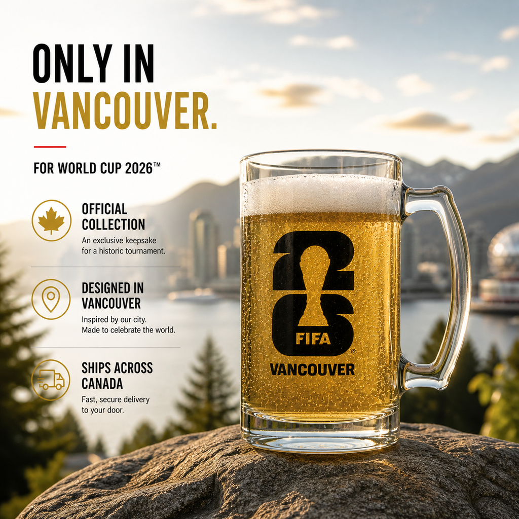 FIFA World Cup 2026 clear 16oz glass beer stein with Vancouver host city decorative logo — view 5