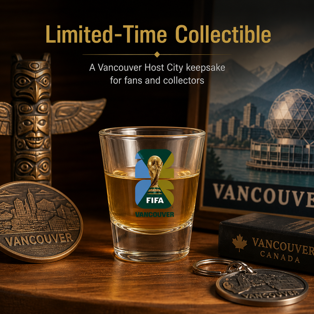 FIFA World Cup 2026 Vancouver shot glass official clear glassware souvenir with printed tournament logo — view 4