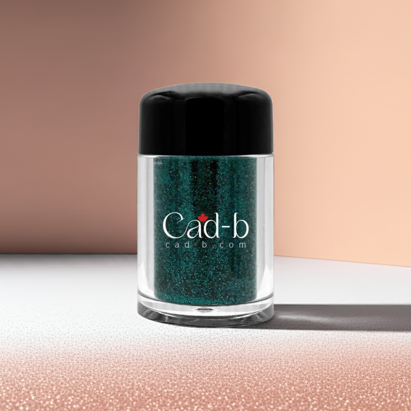 Aquamarine blue ultra-fine loose glitter eyeshadow dust in a small clear makeup jar — view 2