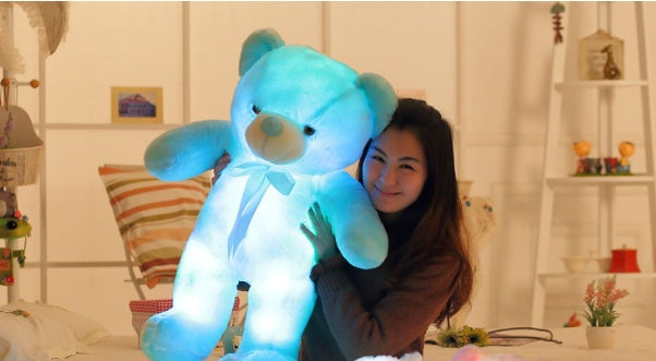 Glowing soft plush teddy bear emitting colorful LED light, a soothing night time toy for children — view 2