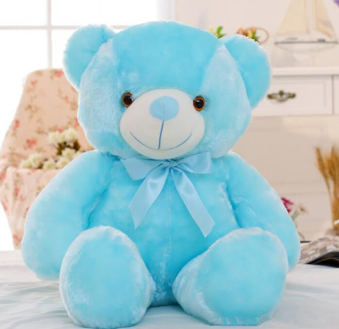Glowing soft plush teddy bear emitting colorful LED light, a soothing night time toy for children — view 3
