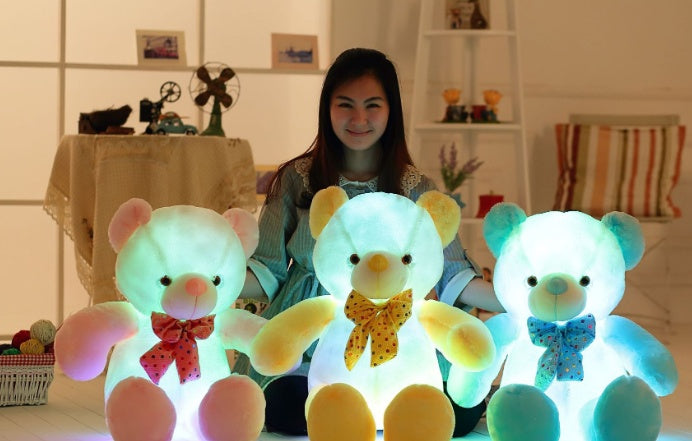 Glowing soft plush teddy bear emitting colorful LED light, a soothing night time toy for children — view 5