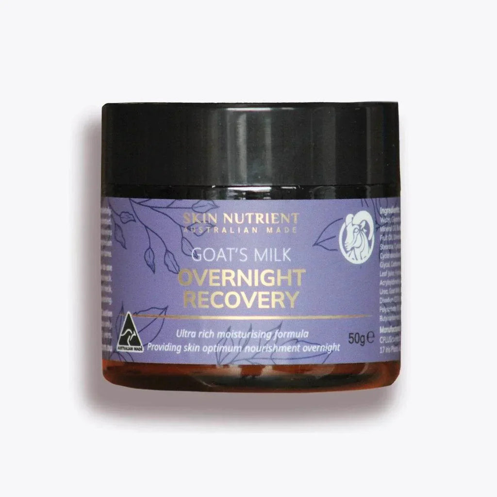 Goats milk overnight recovery night cream jar for deep hydration and anti aging skincare routine