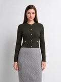 Gold Button Cable Cardigan - Green-0