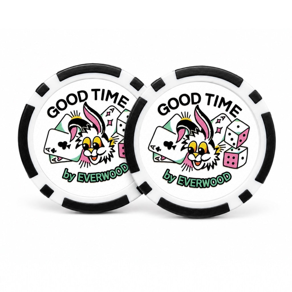 Two premium casino style poker chip golf ball markers for putting green.